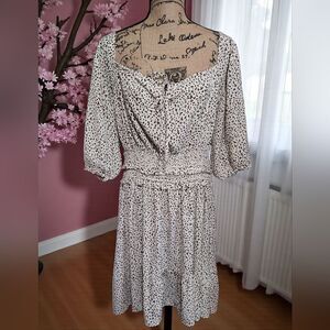 ODDI Cream and Brown Printed Midi Dress Sz 3X EUC